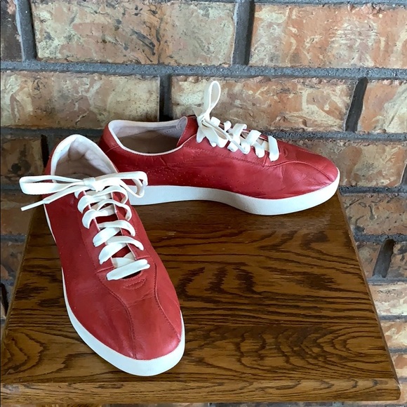 red leather tennis shoes